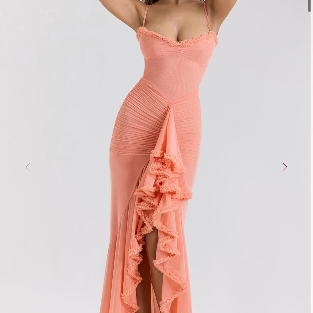 Peach Meah Ruffled Front Gown
